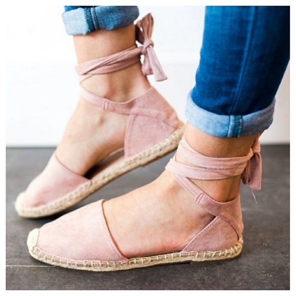 Shoes - Mauve lace up espadrille flats